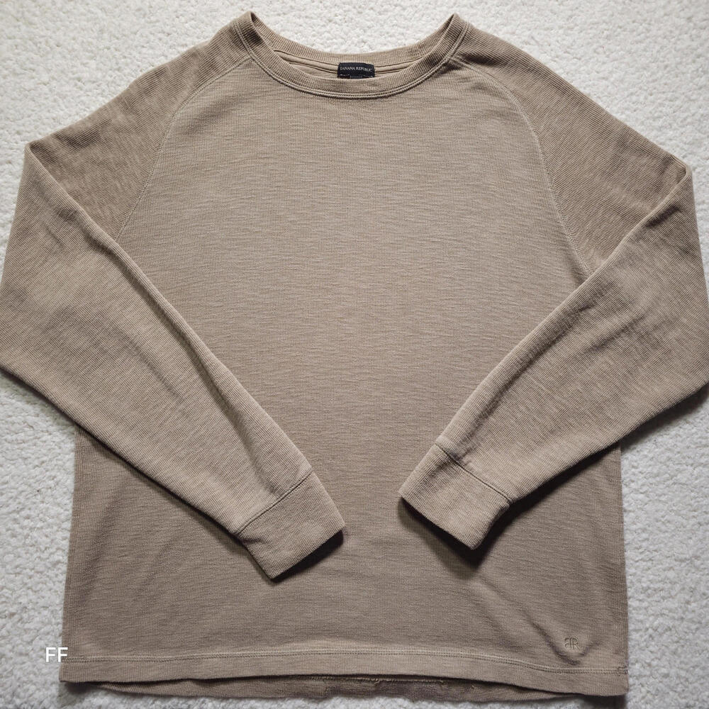 Banana Republic Men's XL Waffle Thermal Crewneck Long Sleeve Taupe Beige